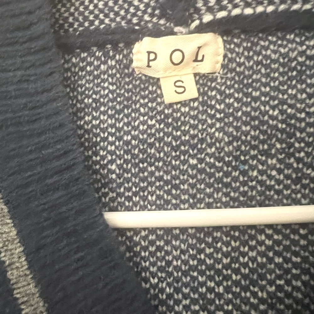 POL Navy and Gray V-Neck Sweater with hood and denim sleeve detail - Picture 5 of 8